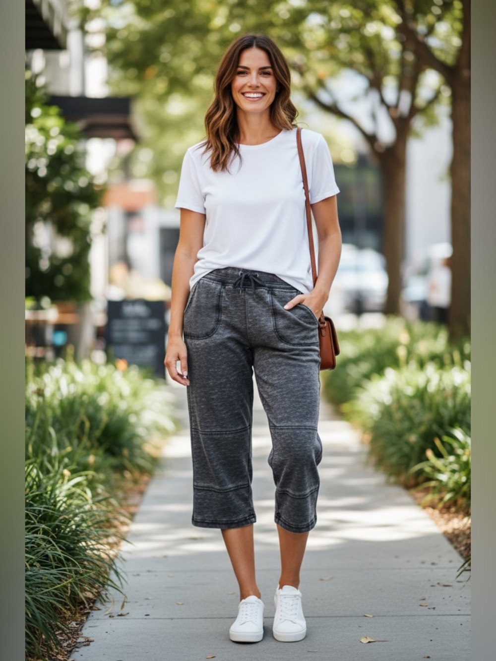 Casual Drawstring Crop Capris in Charcoal Gray